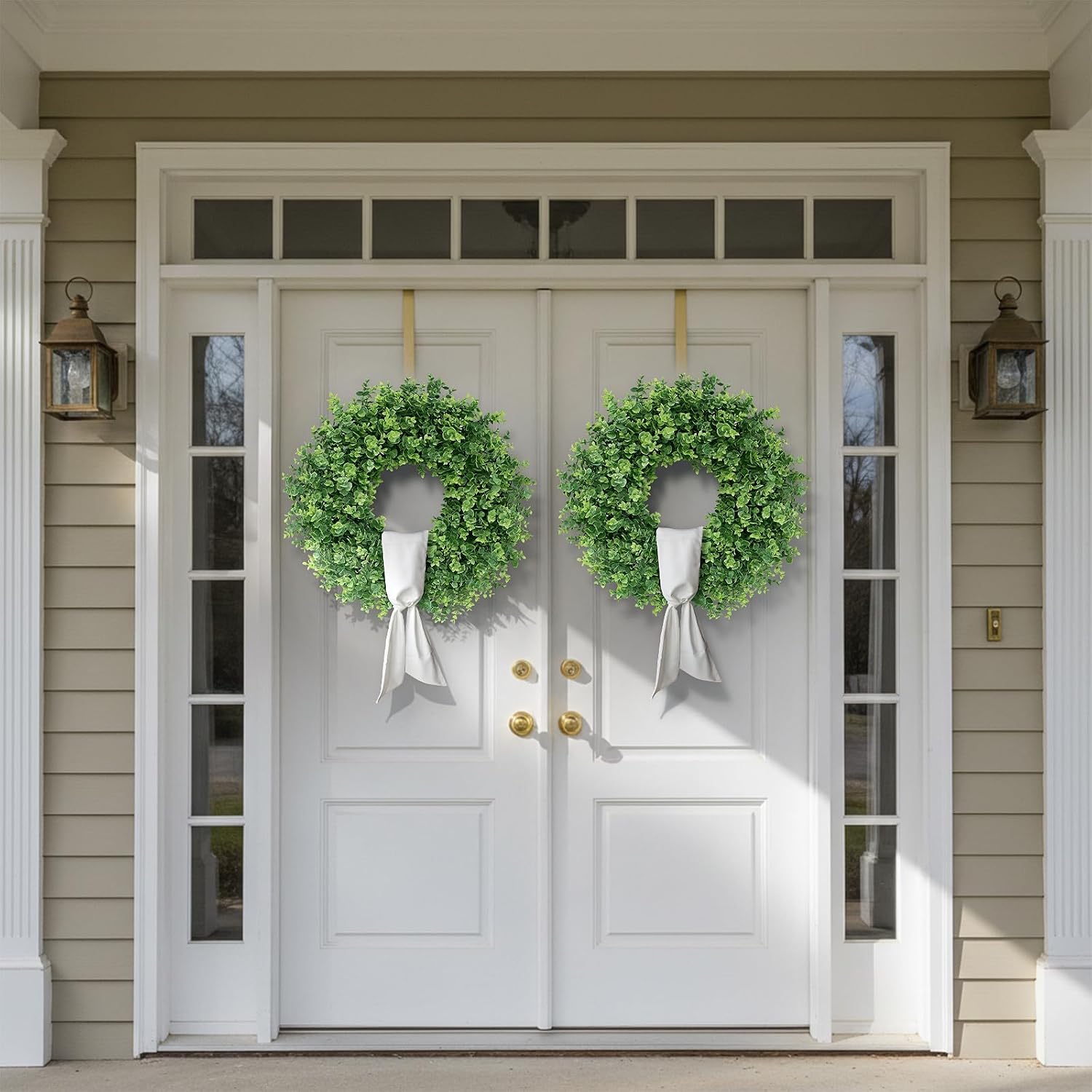 26" Artificial Eucalyptus Wreath with Sash for Front Door Decor(Green) | Faux Large Greenery, UV-resistant, for Porch/Window/Wall/Farmhouse/Home/Outdoor/Spring/Summer/All Seasons Decor