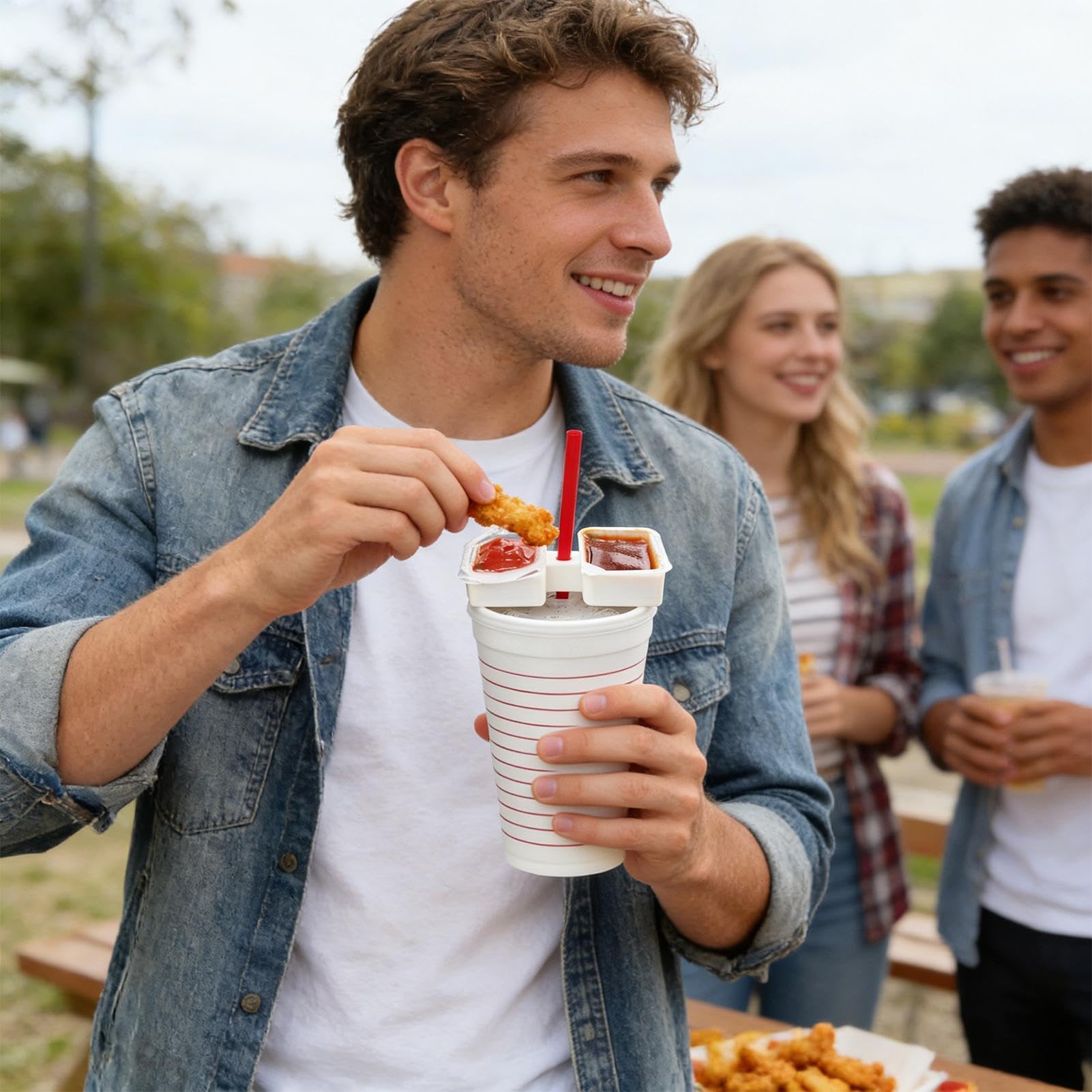 Kompaktowy uchwyt na sos, adapter fast food, 2,5 x 2 cale pojemnik z bezpiecznym dopasowaniem, stabilny do dipping tacka, nowoczesny styl wkładka do kubków o gładkiej konstrukcji, akcesoria do