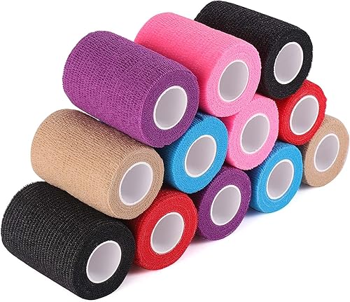 Paquete de 12 vendajes autoadhesivos de 3 pulgadas x 5 yardas, vendajes cohesivos autoadhesivos para primeros auxilios, para esguinces de tobillo,