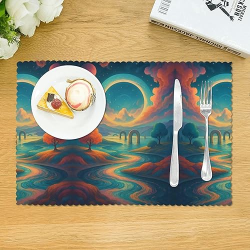 Miniatura 3 de Rectangular Placemats Set of 4, Heat Resistant Dream Printed Kitchen Dining Table Mats