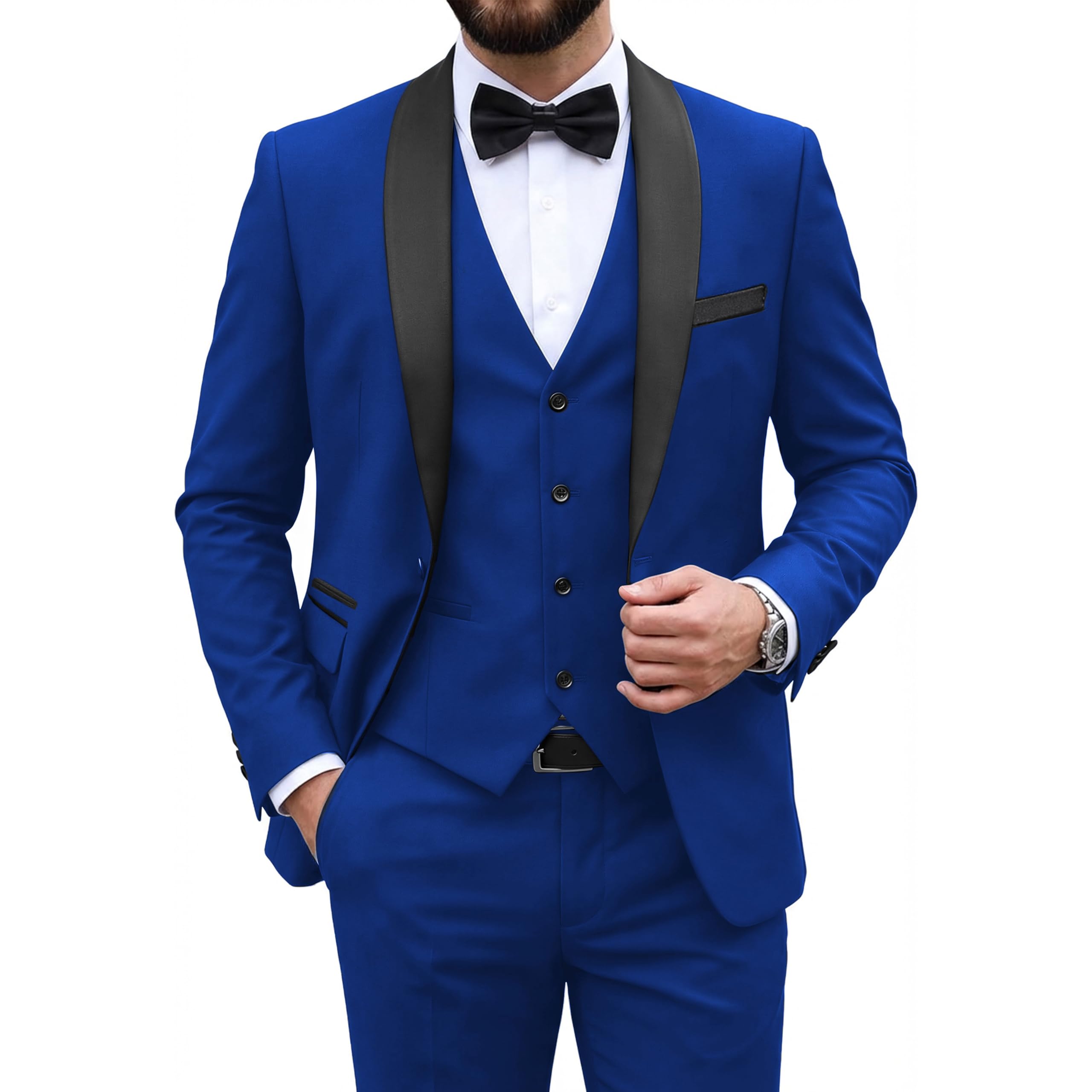 Mens 3-Piece Suit Shawl Lapel One Button Tuxedo Slim Fit Dinner Jacket Vest Pants & Tie Set-image-34