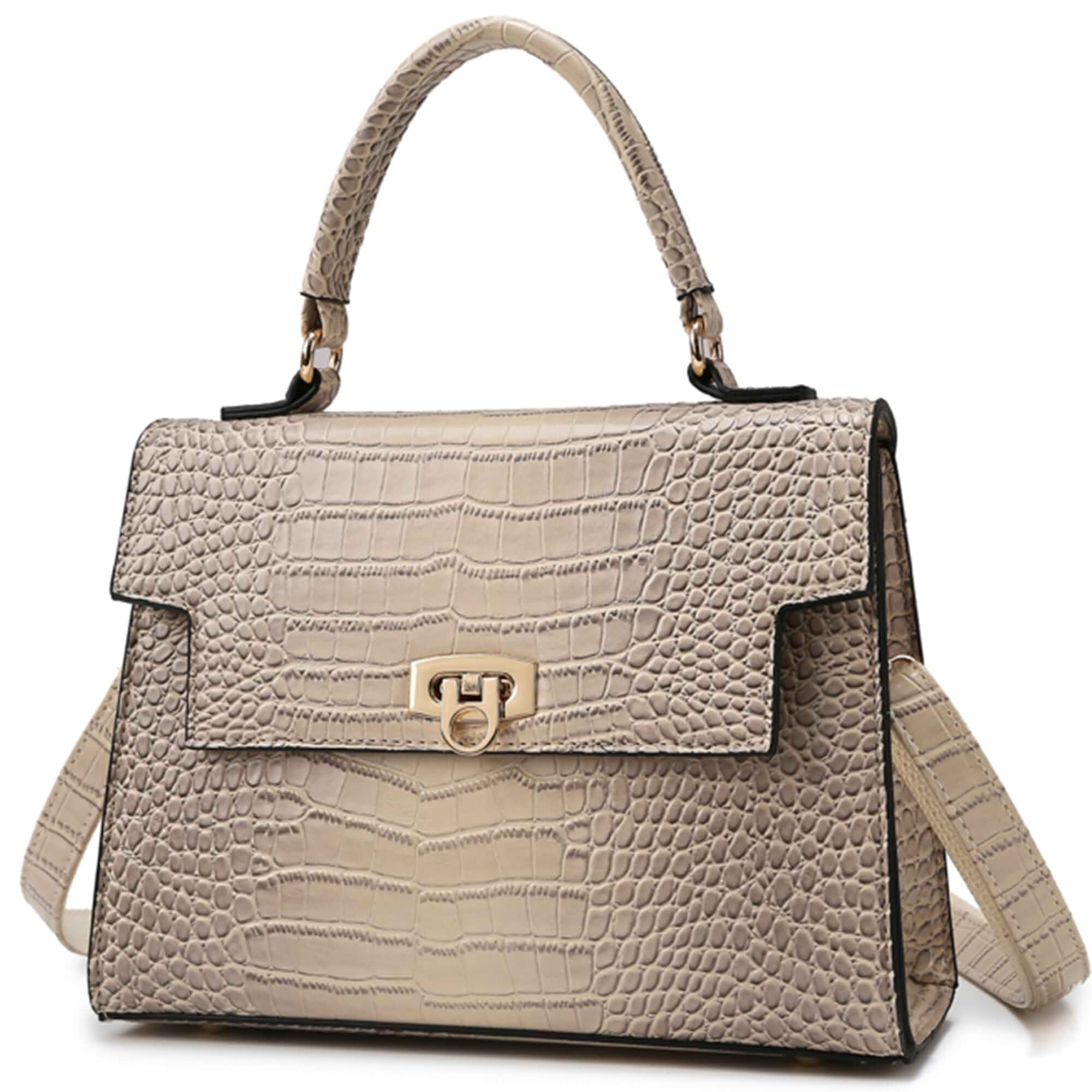 Makukke Structured Top Handle Handbags for Women, Medium Crocodile Pattern Trendy Flap Crossbody Bag, Shoulder Purse Satchel