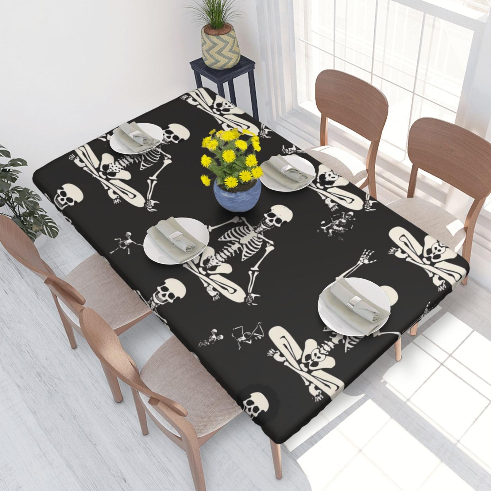 DCARSETCV Skull Yoga Printed 4FT Waterproof Tablecloth with Elastic Edged Protect & Decor Your Table, Oil-proof Washable Table Cloth Cover for Dinner Picnic Party