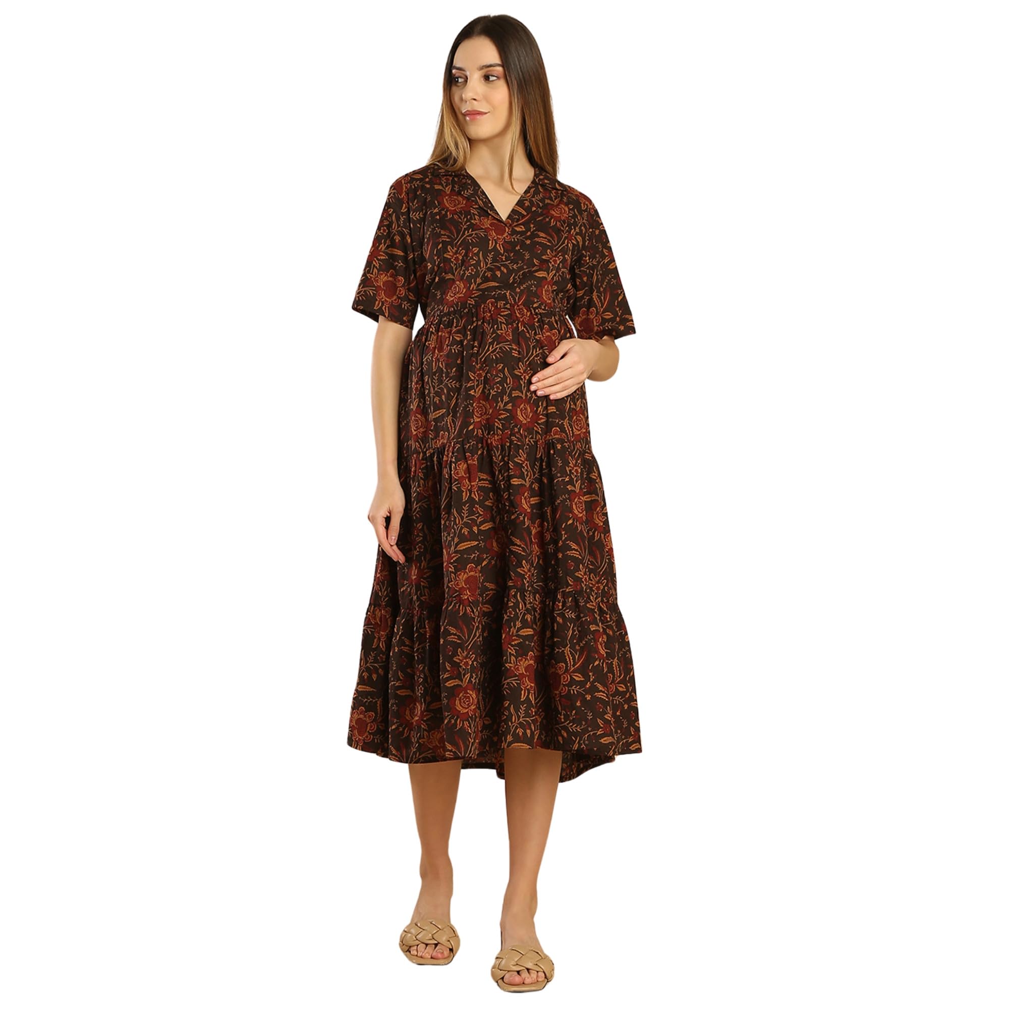 Maternity Floral Printed Fit & Flare Midi Dress-image-40