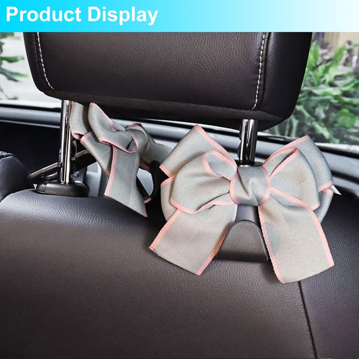 Mandark 2PCS Bow Car Headrest Hooks for Bags, Gray Line image 5