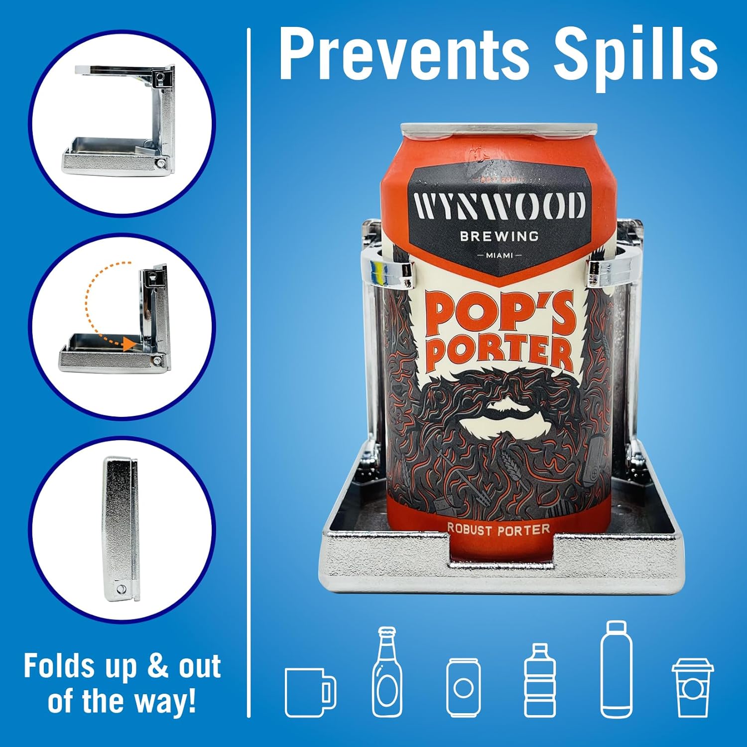 Boat Cup Holder, Set of 4 Folding Drink Holders, Wall Mountable for Boat, RV, and Motorhome, Marine Grade, Silver Color Plastic - Image 2