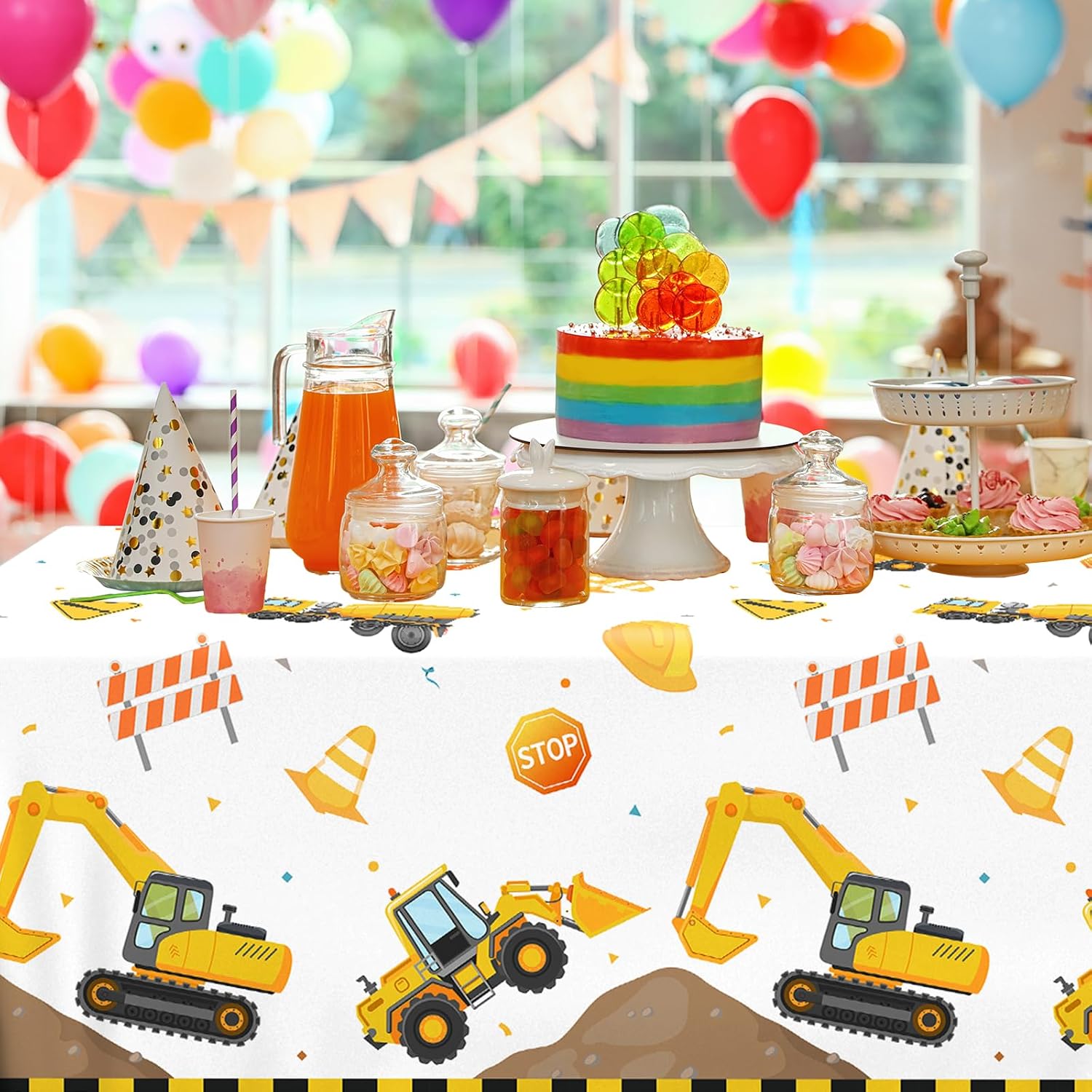 4pcs Construction Table Cloth,Construction Party Decorations Plastic Dump Truck Birthday Decorations Table Cover for Construction Themed Party Supplies image 4