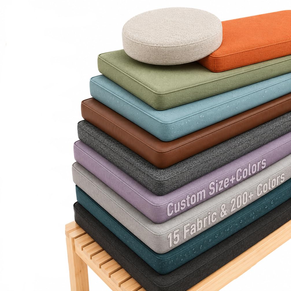 Custom Bench Cushion, Made-to-Measure Waterproof Window Seat Pad, Non-Slip