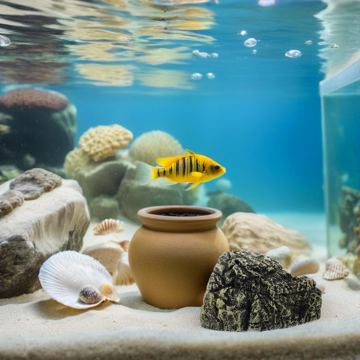 Abaodam 2pcs Turtle Dock Basking Platform with Large Hideout Hole Resin Reptile Terrarium Decor for Aquarium Habitat Turtle and Amphibian Tank Shelter