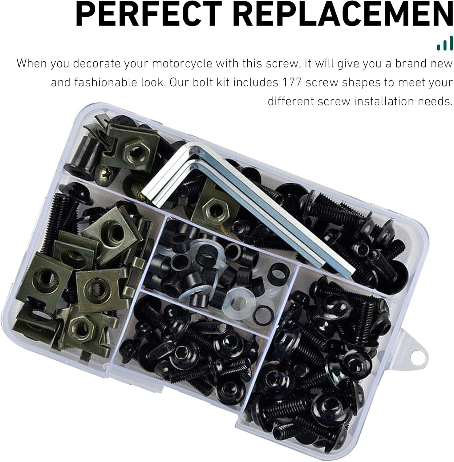 177PCS Motorcycle Fairing Bolt Kit, Vehicle Metal Rustproof Windshield Fastener Set, Sport Fairing Mounting Bolts Nuts Clips with Installation Tools, for Most Motorcycles (Black)