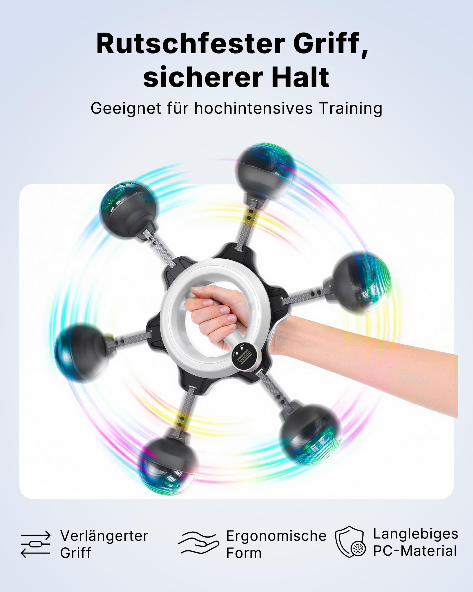 MERACH Unterarmtrainer mit Zähler & RGB-Lichtern, 360° Rotierender Armtrainer für Zuhause Büro, Geeignet für Muskelregeneration, Gelenkpflege Schultermobilität, für Damen und Herren