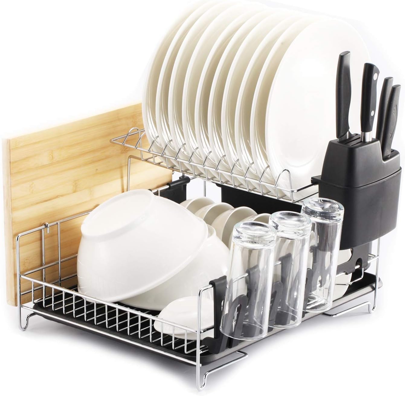 PremiumRacks Professional Dish Rack - 304 Stainless Steel - Fully Customizable - Microfiber Mat Included - Modern Design - Large Capacity