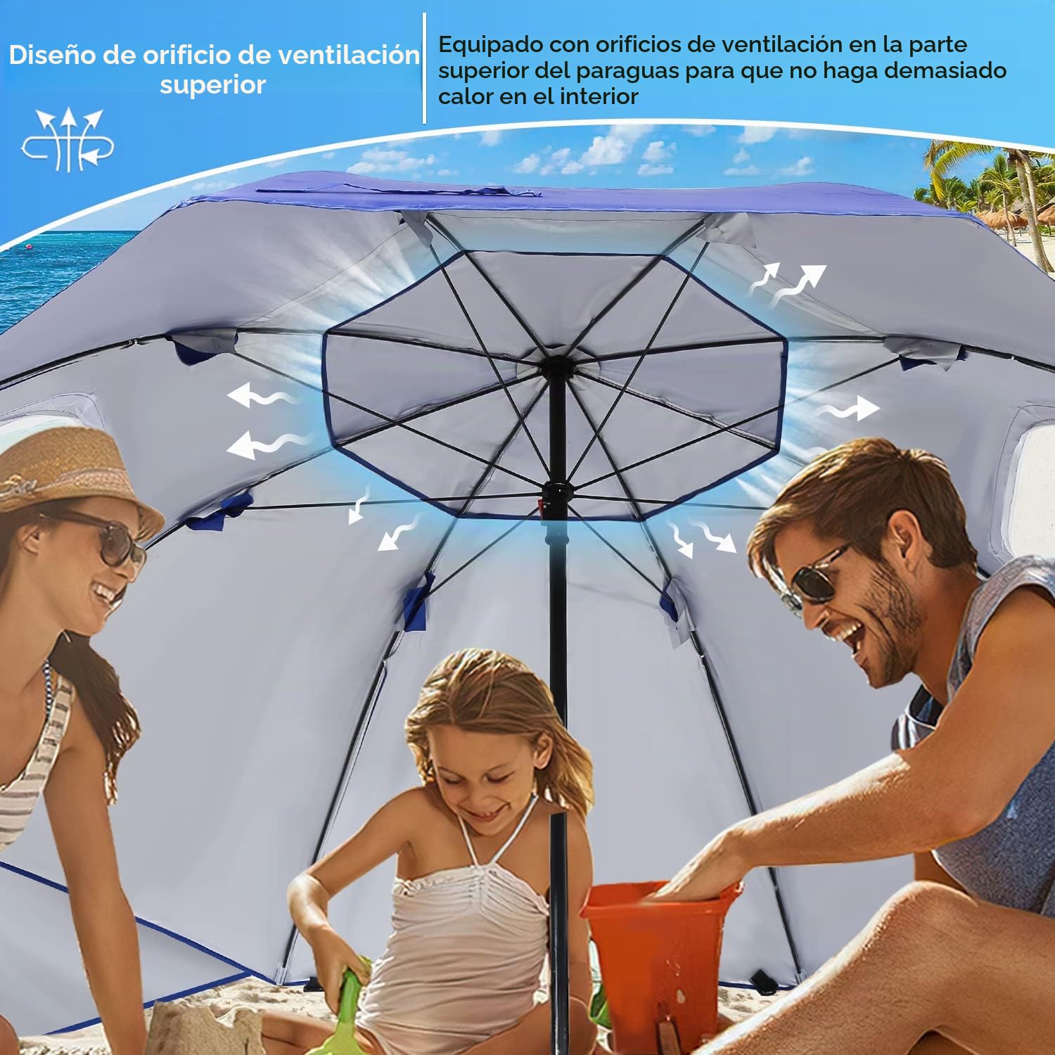 Daromigo Sombrilla 2 en 1 semáforo de aluminio paraguas protección solar protección UV 50, 210 x 220 cm concha de playa para playa jardín plegable multifuncional, con ventana y bolsa de transporte