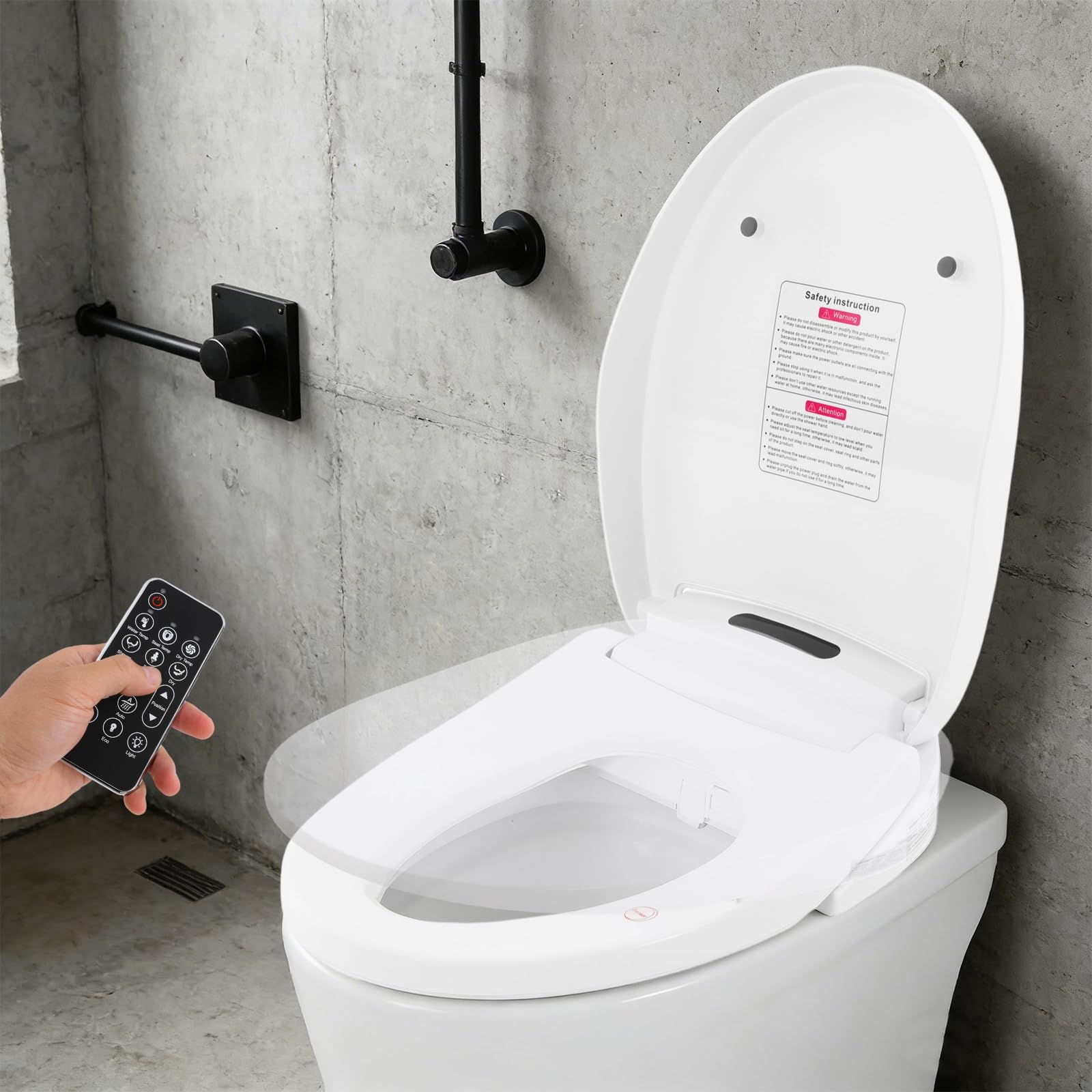 Asiento de inodoro inteligente, con calefacción eléctrica, lavable y seco, con bidé integrado, pantalla LCD y mando a distancia, temperatura ajustable