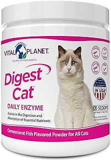Vital Planet - Digest Cat Digestive Pancreatic Enzyme Blend with Pumpkin and Ginger to Support the Pancreas and Healthy Digestion with Pancreatin, Salmon Flavored Powder for Cats - 111 Grams 30 Scoops