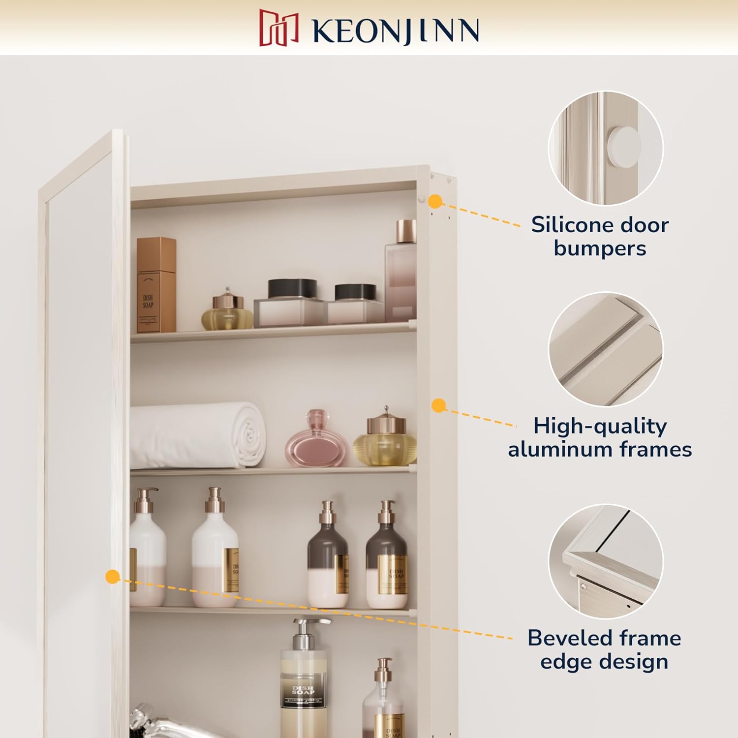 Keonjinn Brushed Nickel Medicine Cabinet Mirror 24" x 32", Assembly Needed, Recessed Medicine Cabinet with Mirror for Bathroom, Beveled Framed, Surface Wall-Mounted or Recessed, Tempered Glass