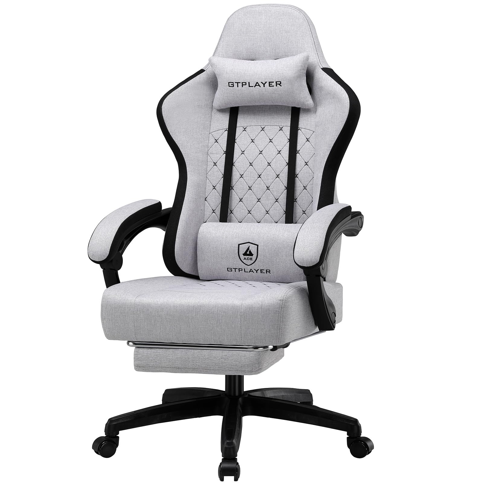 GTPLAYER Fabric Gaming Chair with Footrest, Ergonomic Computer Desk Chair with Pocket Spring Cushion Home Office High Back Support Lumbar Support Heavy Duty Wide
