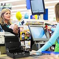 Vista 7 de Decaller Caja grande en voladizo con cerradura de combinación, caja de dinero de metal con 5 compartimentos para monedas y 4 clips para billetes