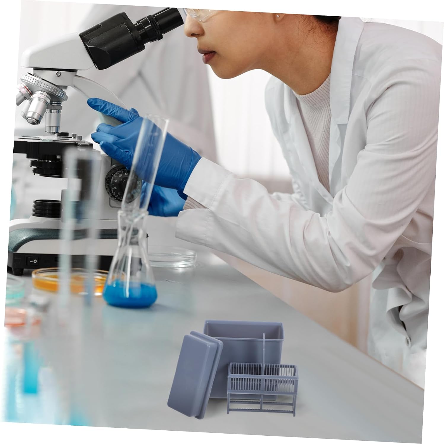 2sets Microscope Slide Staining Rack Glass Slide Holder for Staining Lab Sample Storage Microscope Accessories Tpt Holder