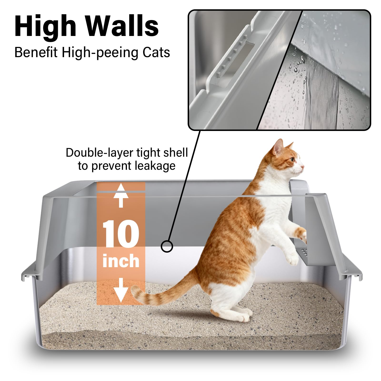 Stainless Steel Litter Box 2 Pack, Metal Cat Litter Box with Lid High Sides,XL Extra Large Litterbox for Big Cats,Non-Stick, Anti-Leakage,Easy to Clean,Include Litter Mat & Scoop,23x14.6x10in - image 3