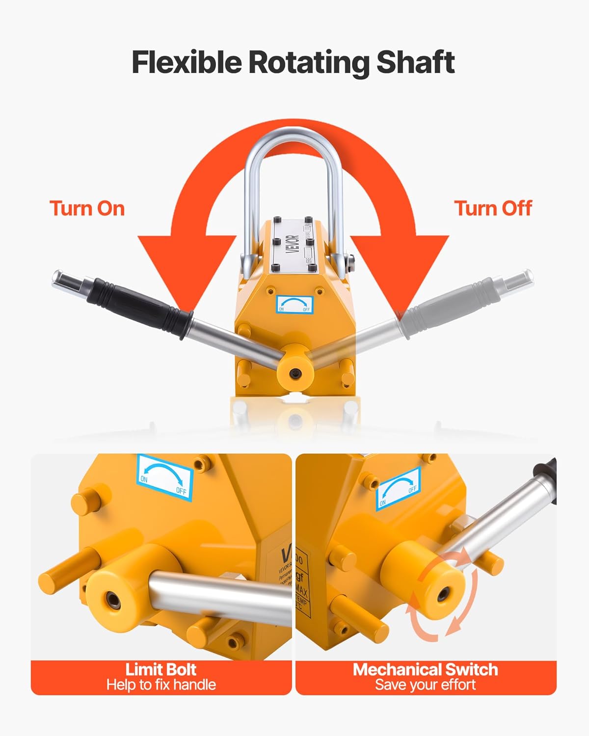 VEVOR Permanent Magnetic Lifter, 2200 lbs Pulling Capacity, Heavy Duty N42 Neodymium Lifting Magnet with Release Handle and Steel Hook, Used in Shop Crane and Hoist, for Lifting Plate Steel, Board