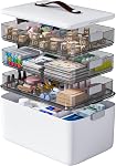 MOPUP 4-Tier Boîte de l'organisateur de médecine, grande boîte vide de premiers soins avec poignée, armoire de rangement d'approvisionnement médical portable pour la maison, Voyage, voiture, Camping de mesures d'urgence,Plastique,Blanc
