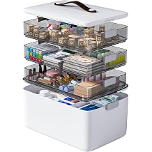 MOPUP 4-Tier Medicine Craft,Sewing,Art,Organizer Storage,Portable Latch Bin with Lid and Leather Handle,Pill Bottle, First Aid,Multipurpose Organizer with Removable Tray,A Household Essential