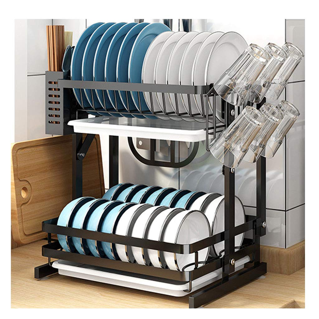 SaryEdge Dish Drainers Dish Drying Rack - 2 Tier Dish Rack And Drainboard Set Foldable Dish Drainers Stainless Steel Dish Rack With Drain Board,Cutting Board Holder For Counter,