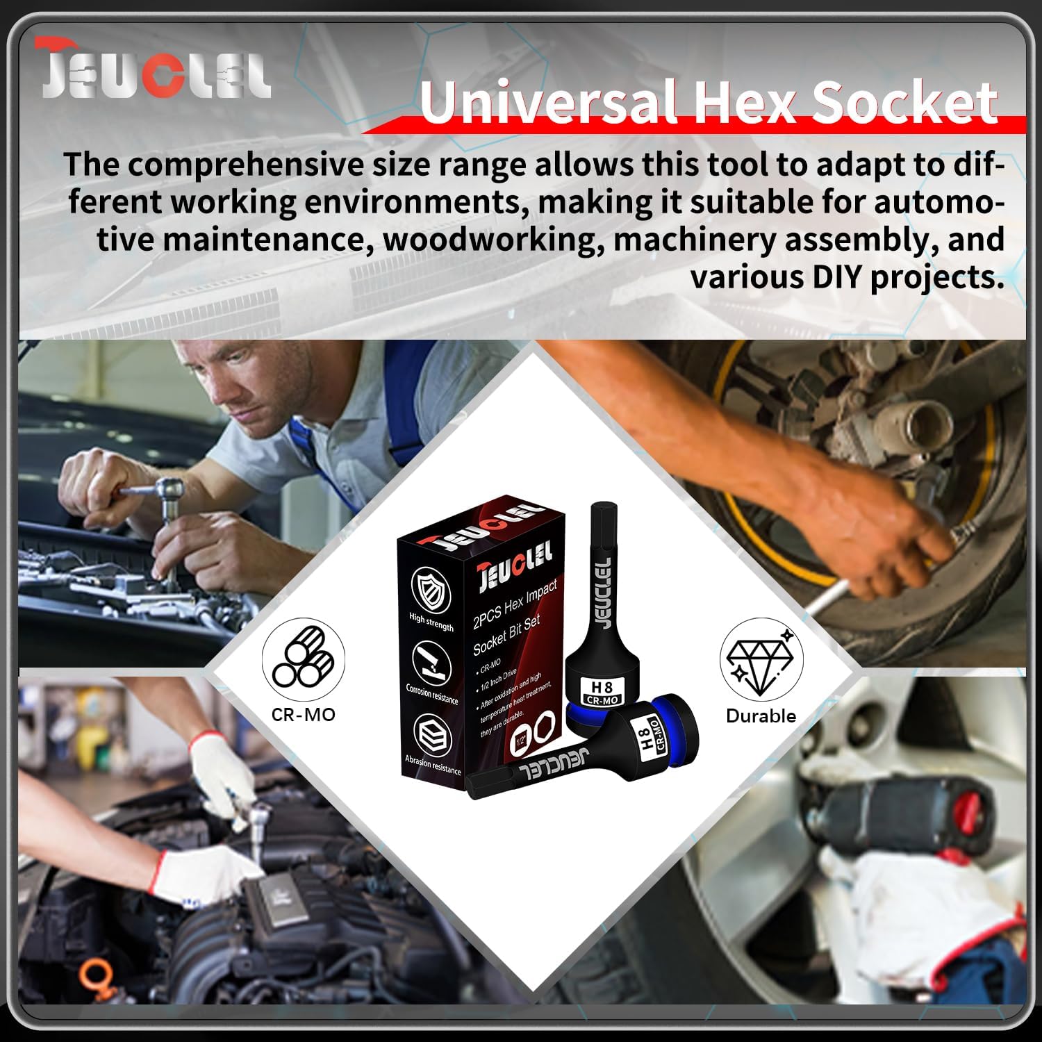 2Pcs 8mm Hex Impact Bit Socket, H8 1/2-Inch Impact Drive Allen Socket, Cr-Mo Steel Lengthen Hex Screwdriver Adapter for Electric Ratchet Wrenches Fastening Screws