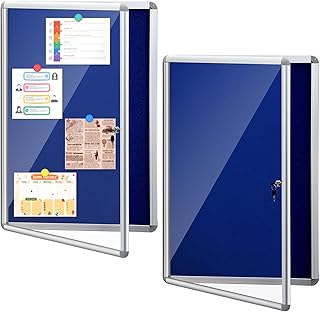 Blulu 2 Set 24 x 36 Inch Enclosed Bulletin Boards Lockable Noticeboard Windproof Outdoor Cork Display Wall Case with Locking Door for School Office Notices(Blue)