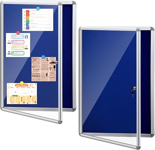 Blulu 2 Set Enclosed Bulletin Boards Lockable Noticeboard Weatherproof Outdoor Cork Display Wall Case with Locking Door fo...