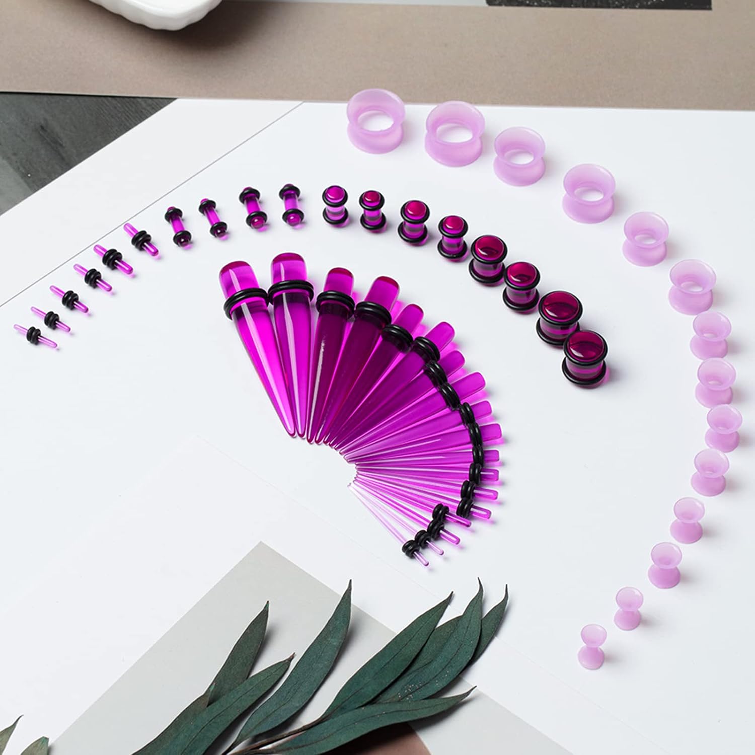 50 Pcs 14G-00G Ear Stretching Kit Acrylic Tapers Plugs Silicone Tunnels Gauges Expander Set Body Piercing Jewelry…