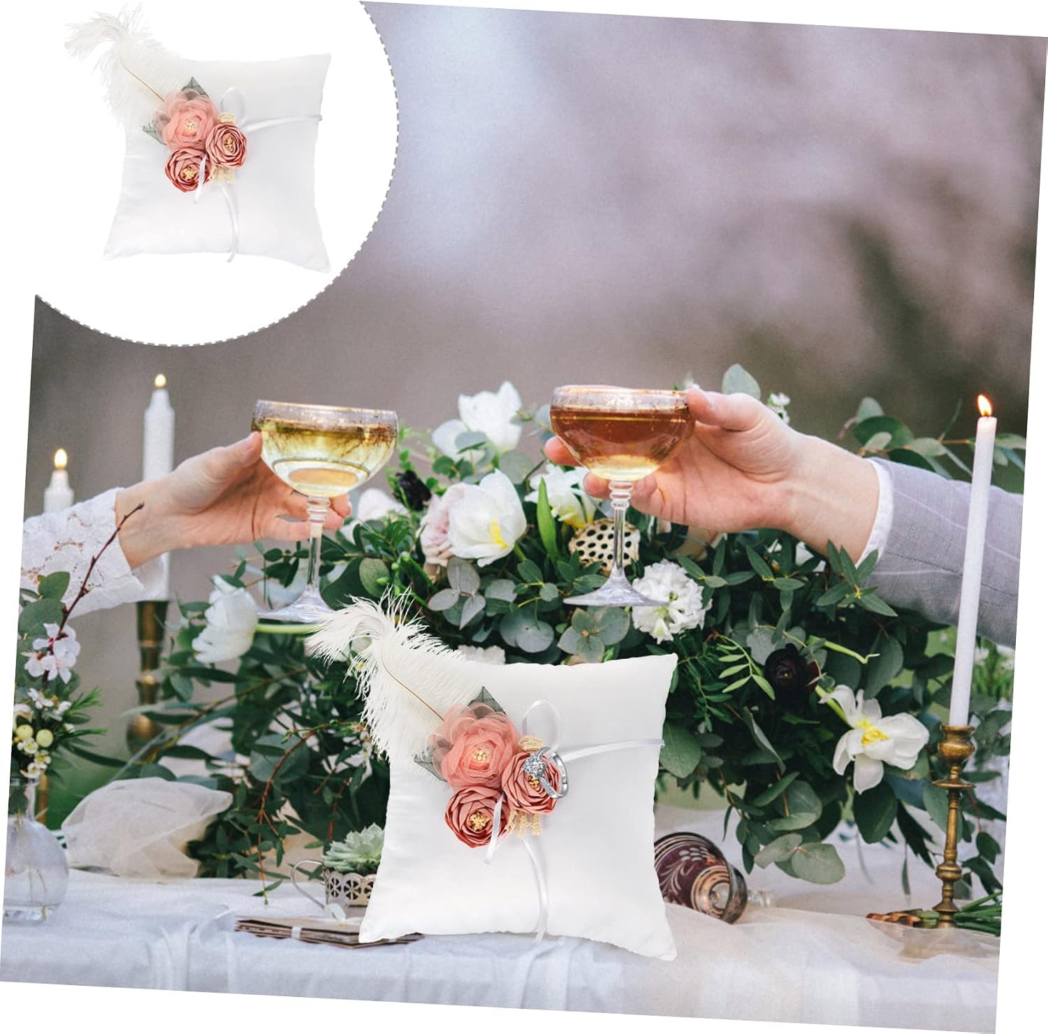Flower Ring Pillow White Cloth Ring Bearer Cushion for Wedding