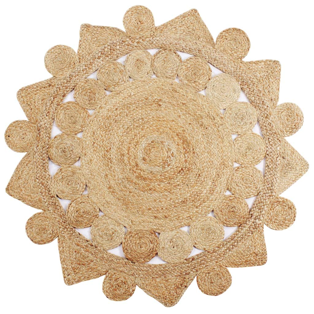 Tapis de jute tressé à la main - 150 cm - Revêtement de sol en fibre naturelle avec motif traditionnel pour intérieur élégant - Durable et facile d'entretien