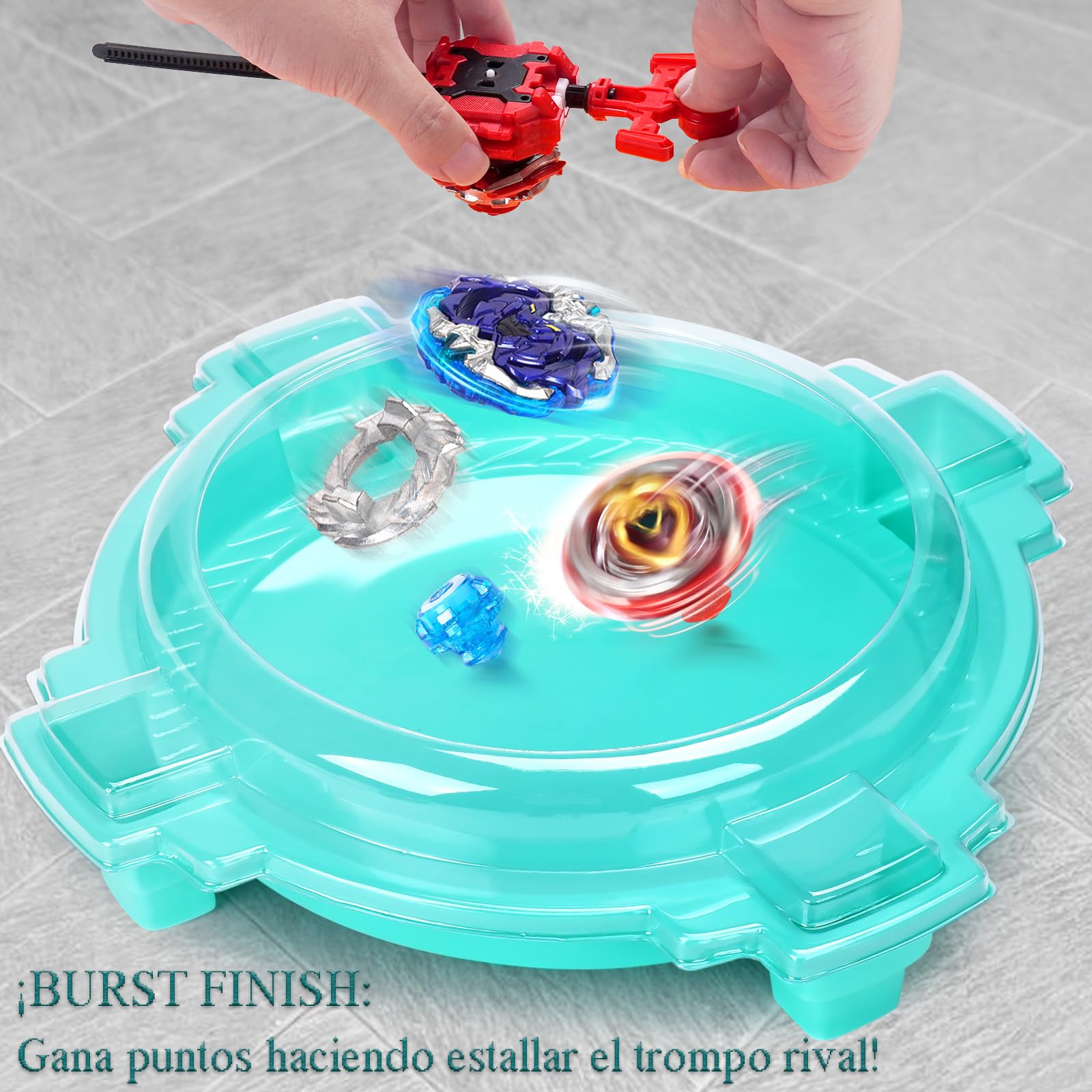 Conjunto de Juego de Top de Batalla, Juego Completo con Estadio, 6 Tops de Batalla y 2 Lanzadores, Juguetes para Niños y Niñas de 6 Años en Adelante (Exclusivo de Amazon) - Verde