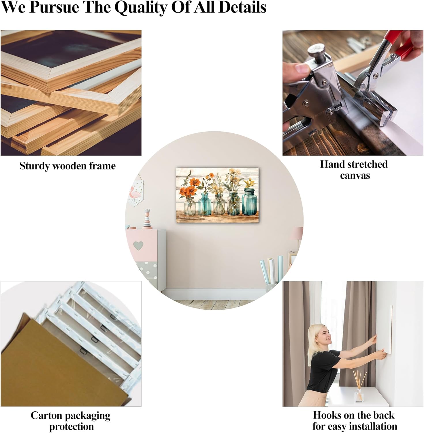 Hzddty Farmhouse Bathroom Wall Decor Teal Vintage Floral Vase Canvas Print Picture for Country Bathroom Decor, Flower Picture Artwork for Walls Home Decor 18x24 Inches