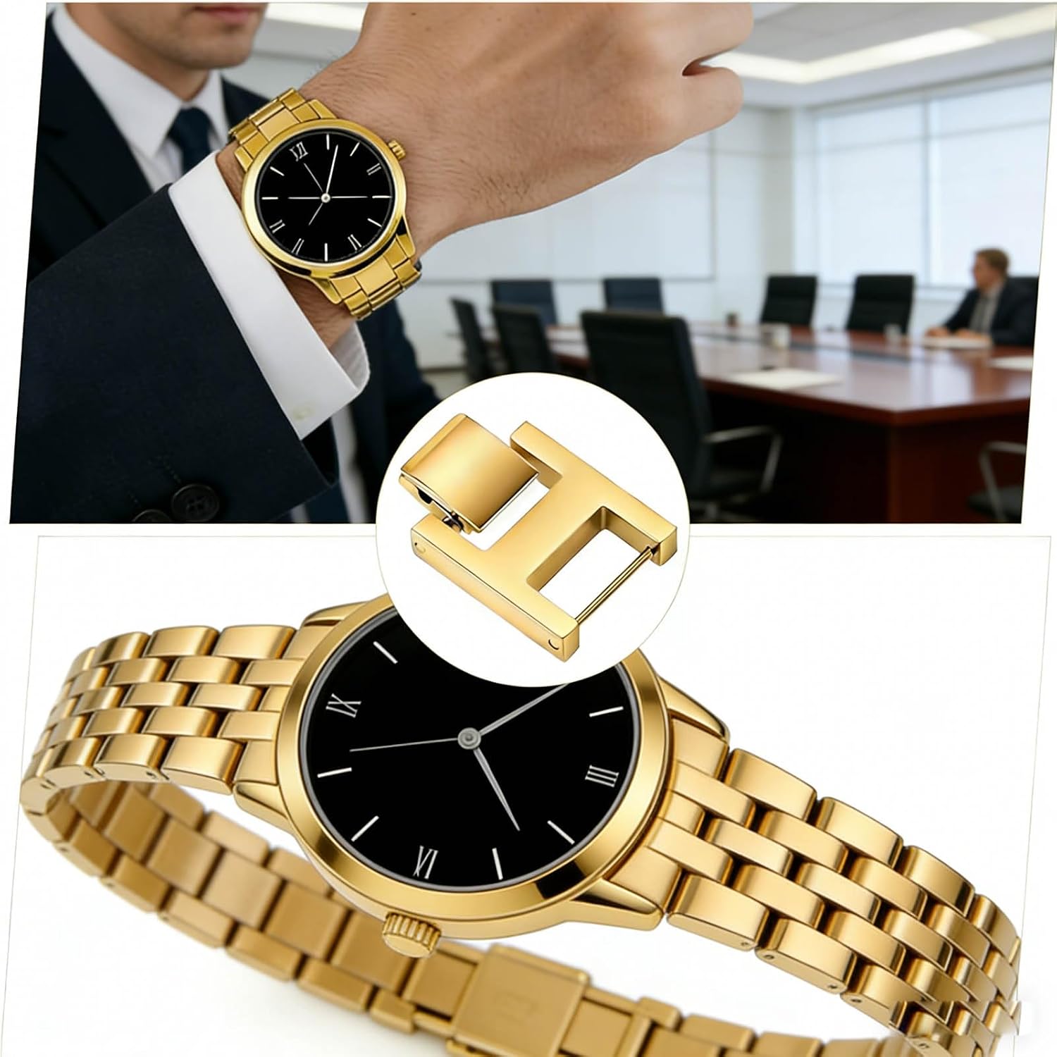 2-Pack 8.5mm Gold Finish Watch Bracelet Clasps, Stainless Steel Fold Over Clasp and Extension Set, Replacement Parts for Jewelry and Watch Bands, 0.63x0.95 Inch image 5