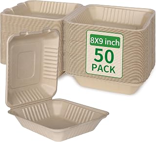 Aricsen Disposable 50 Pack 8×9 Inch Take Out Lunch Box Containers with Lids