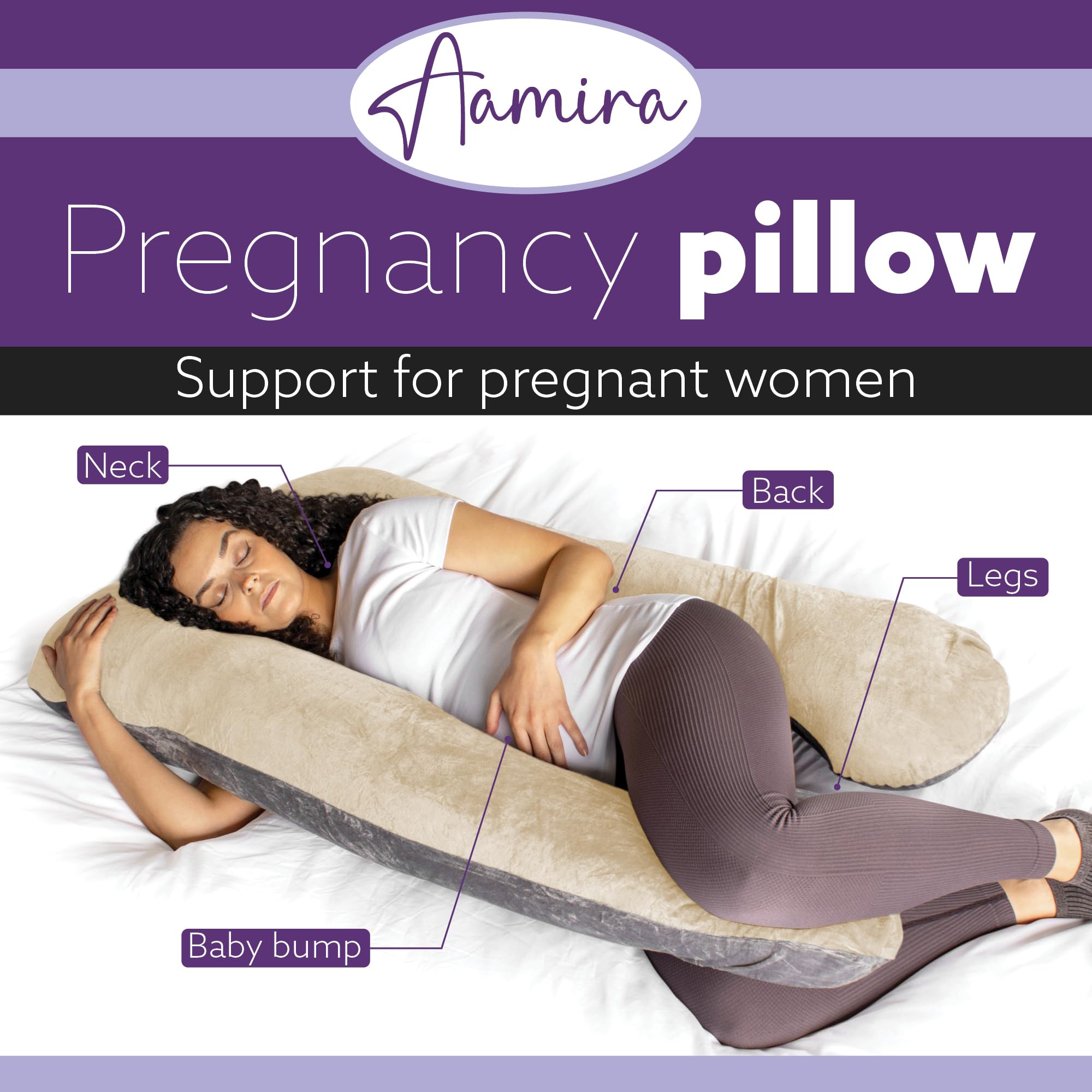 Almohada de Maternidad con Espuma viscoelástica triturada en Forma de U para Soporte de Todo el Cuerpo para Mujeres Embarazadas, con Funda de Terciopelo Lavable a máquina y extraíble