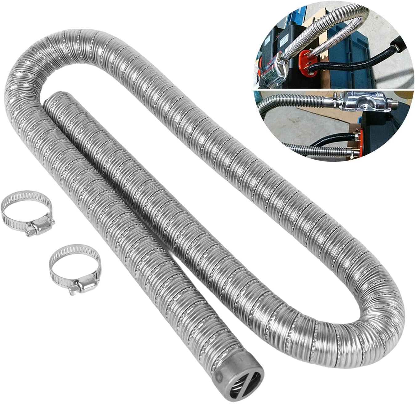 Dual-layer 304 Stainless Steel Air Diesel Heater Exhaust Pipe, Replaces 36061296 90394 with Clamps, for Webasto Eberspacher Diesel Parking Heaters (24mm - 1m)