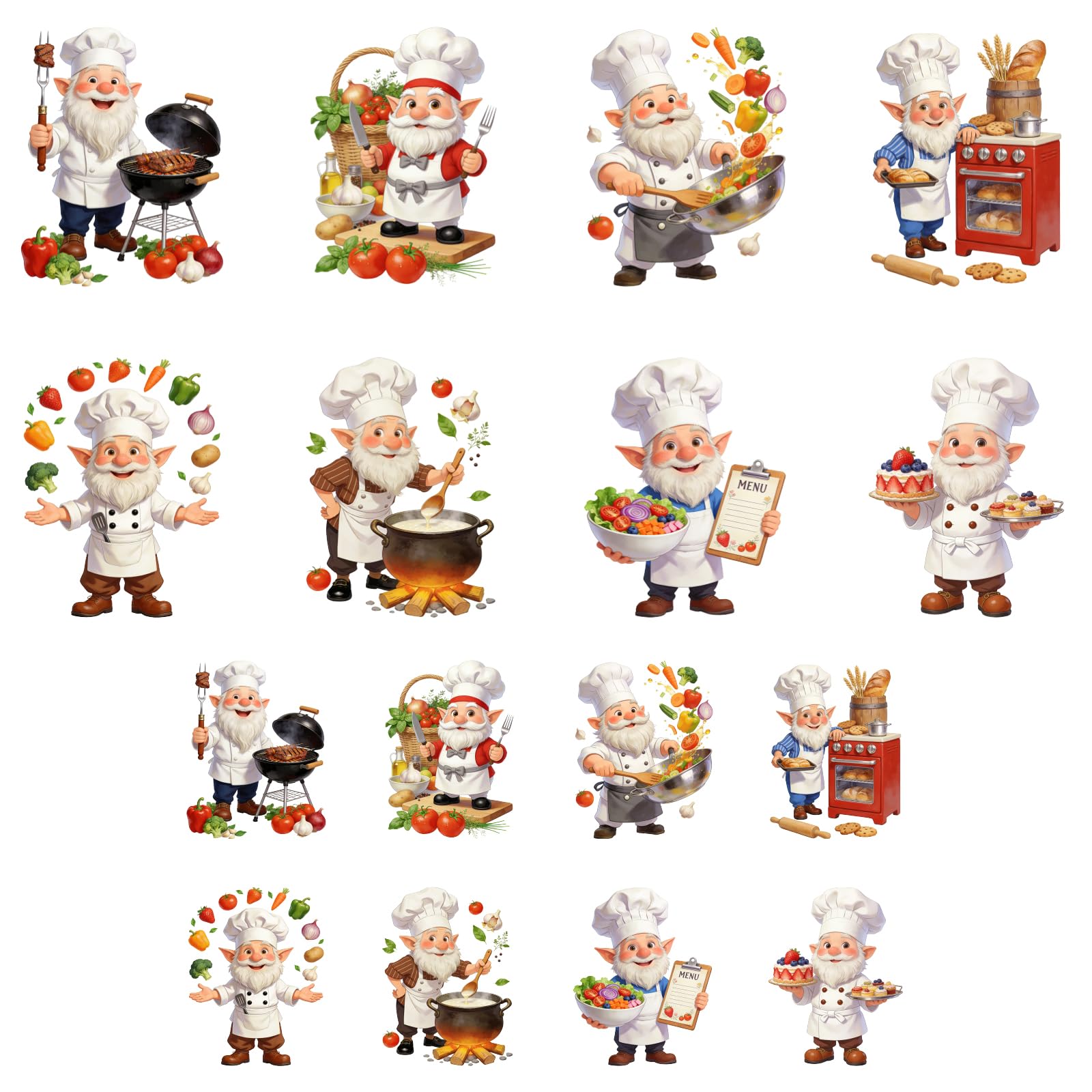 ANATTASOUL 16Pcs Dwarf Chef Iron on Transfers for T-Shirts DIY Craft