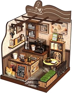 DIY Miniature Dollhouse Kit, 3D Wooden Puzzle Coffee Shop Model, Creative Mini Cafe Building Set with Furniture, Arts and Crafts Gift for Adults & Teens (Country Cafe)