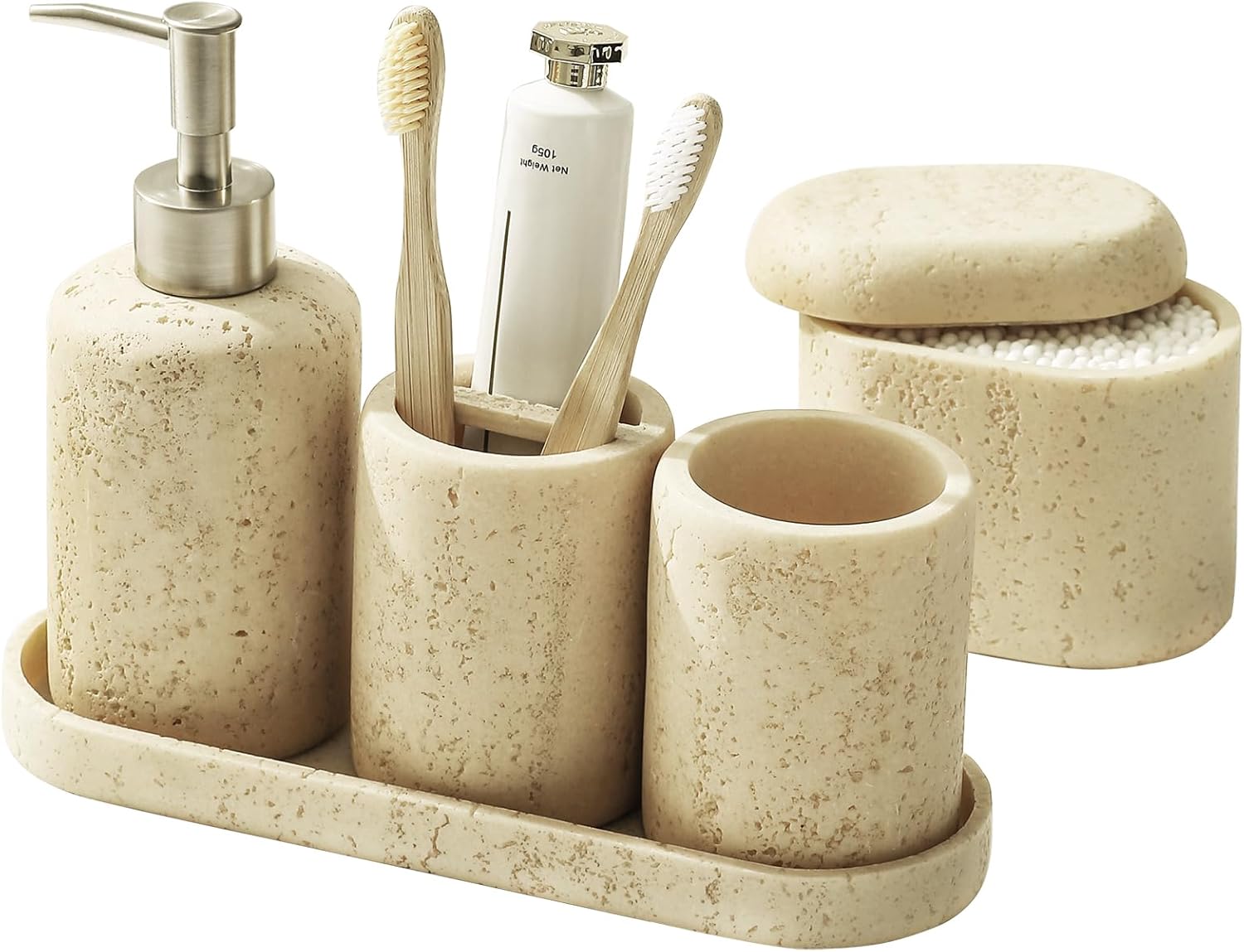 Bathroom Accessories Sets, Haocoott 5 PCS Travertine Stone