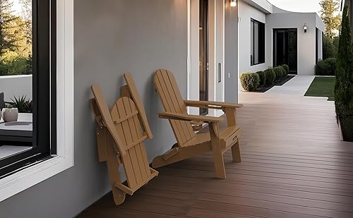 Miniatura 9 de Silla Adirondack plegable, sillas Adirondack de plástico texturizado de madera con soporte para 2 tazas, silla para hoguera de polietileno de alta