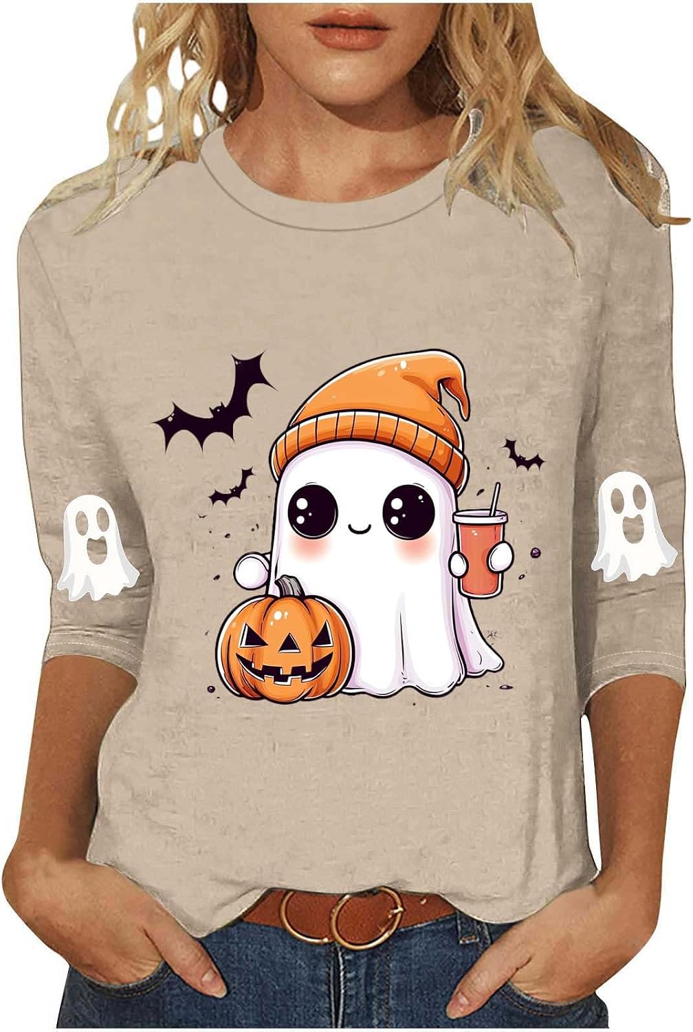 Spooky Season Shirt for Womens Halloween Ghost Halloween Costumes Funny Cute Crewneck Tops Graphic Tshirts