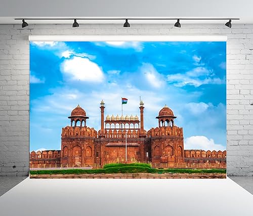 Miniatura 3 de BELECO Telón de fondo indio de tela de 7 x 5 pies, monumento al fuerte rojo en Nueva Delhi, India Fondo de viaje indio Retrato de viaje sesión de