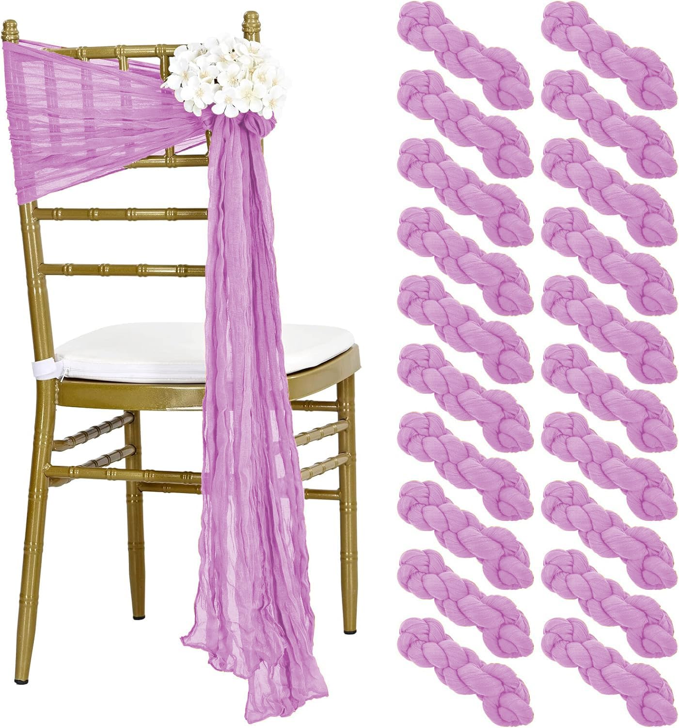 MDS Christmas Cheesecloth Chair Sashes 17x70 Inch - Pack of 50 - Rustic Gauze Chair Bows for New Year Holiday Party, Harvest Dinner, Thanksgiving, Wedding, Banquet Farmhouse Home Décor - Lavender
