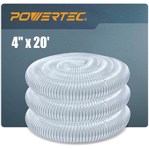 POWERTEC 4" x 20' Dust Collection Hose, 4 Inch Dust Collector Hose for Table Saw, Band Saw, Planer, Jointer, Woodworking and Wood Shop Dust Collection System (70143)
