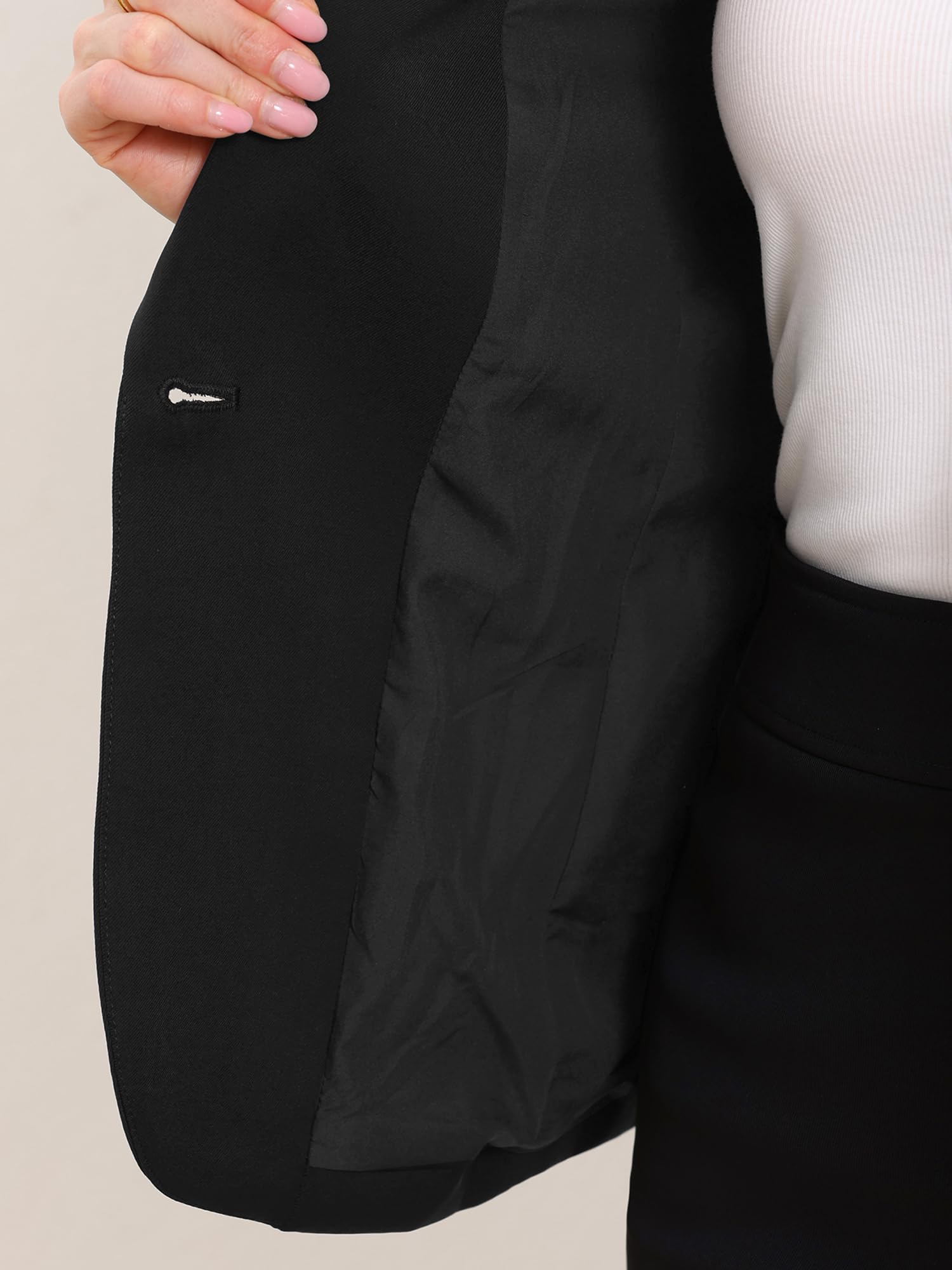 Allegra K Blazer De Trabajo para Mujer Solapa Chal Mangas 3/4 Bolsillo Un Botón Americana Corta De Oficina