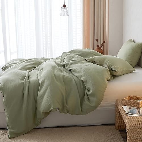 Miniatura 8 de Simple&Opulence Juego de funda de edredón 100% lino, 3 piezas de lino belga transpirable, 1 funda de edredón + 2 fundas de almohada con cierre de